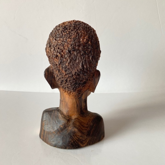 African Tribal Man Bust Ironwood Sculpture Vintage - Picture 8 of 8